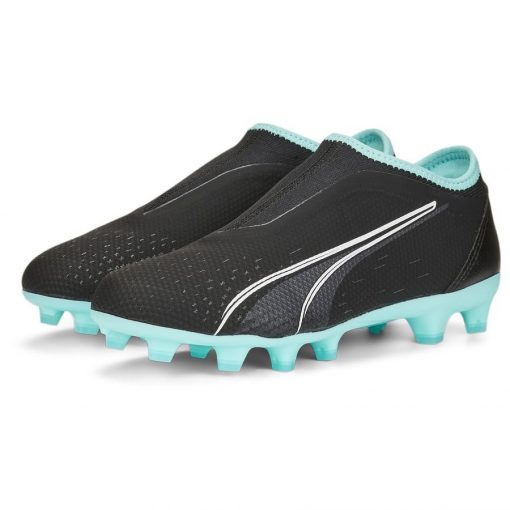 PUMA Ultra Match + Laceless FG/AG Eclipse - Zwart/Wit/Turquoise Kinderen - Kunstgras (AG) / Natuurgras (FG), maat 36