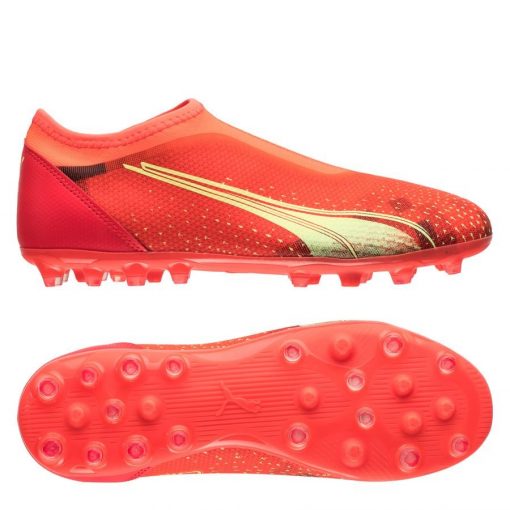 PUMA Ultra Match + Laceless MG Fearless - Rood/Groen/Zwart Kinderen - Kunstgras (AG) / Natuurgras (FG), maat 31