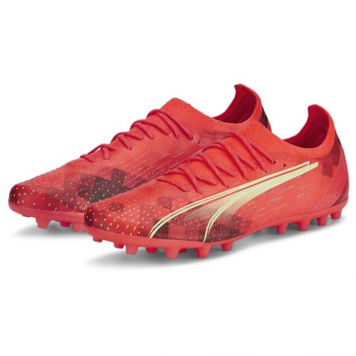 PUMA Ultra Ultimate Mg Fearless - Rood/groen/zwart - Kunstgras (Ag) / Natuurgras (Fg), maat 43