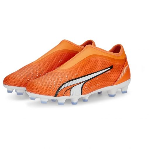 PUMA Ultra Match + Laceless FG/AG Supercharge - Oranje/Wit/Blauw Kinderen - Kunstgras (AG) / Natuurgras (FG), maat 32