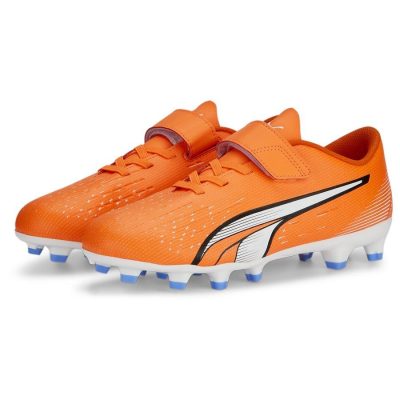 PUMA Ultra Play Fg/ag V Supercharge - Oranje/wit/blauw Kinderen - Kunstgras (Ag) / Natuurgras (Fg), maat 31