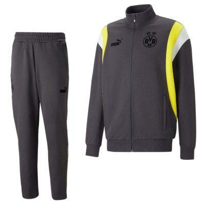 PUMA Borussia Dortmund FtblArchive Trainingspak Full-Zip 2022-2023 Donkergrijs Geel Wit