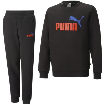 PUMA Essentials+ 2 College Big Logo Crew Sweater Trainingspak Kids Zwart Rood Blauw