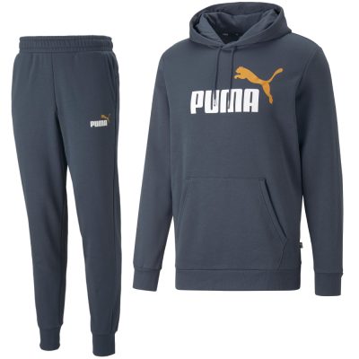 PUMA Essentials+ 2 College Big Logo Fleece Trainingspak Donkerblauw Wit Goud