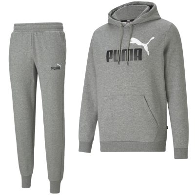 PUMA Essentials+ 2 College Big Logo Fleece Trainingspak Grijs Zwart Wit