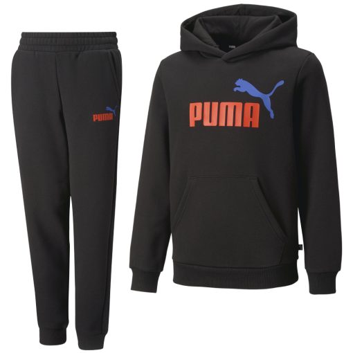 PUMA Essentials+ 2 College Big Logo Fleece Trainingspak Kids Zwart Rood Blauw