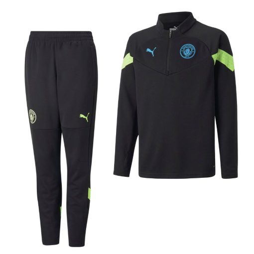 PUMA Manchester City 1/4-Zip Trainingspak 2022-2023 Kids Zwart Lichtgroen