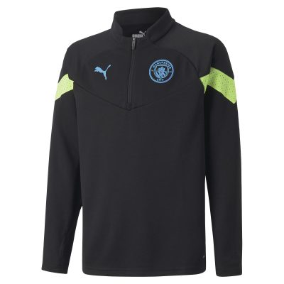 PUMA Manchester City 1/4-Zip Trainingstrui 2022-2023 Kids Zwart Lichtgroen