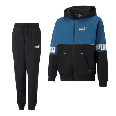 PUMA Power Club Full-Zip Hoodie Trainingspak Kids Blauw Zwart