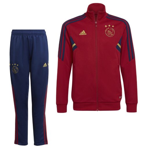 adidas Ajax Full-Zip Trainingspak 2022-2023 Kids Donkerrood Donkerblauw Goud