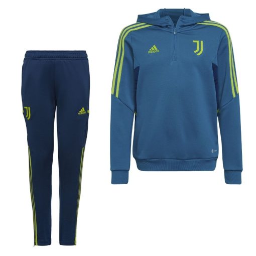 adidas Juventus Track Hoodie Trainingspak 2022-2023 Kids Blauw Blauw