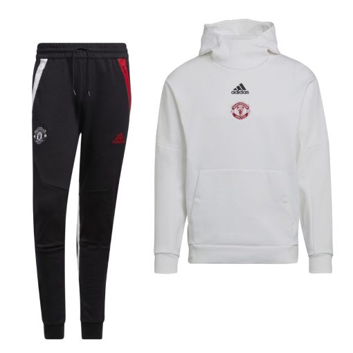 adidas Manchester United Travel Hoodie Trainingspak 2022-2023 Wit Zwart