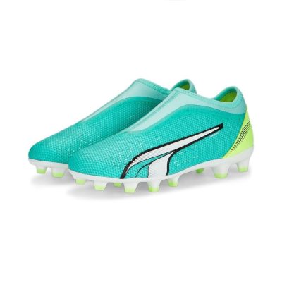 PUMA Ultra Match + Laceless FG/AG Pursuit - Turquoise/Wit/Groen Kids - Kunstgras (AG) / Natuurgras (FG), maat 32