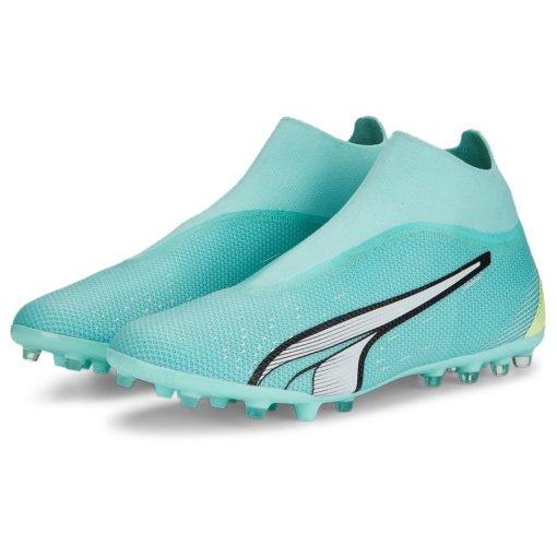 PUMA Ultra Match + Laceless MG Pursuit - Turquoise/Wit/Groen - Kunstgras (AG) / Natuurgras (FG), maat 43