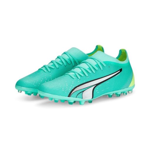 PUMA Ultra Match Mg Pursuit - Turquoise/wit/groen - Kunstgras (Ag) / Natuurgras (Fg), maat 44½