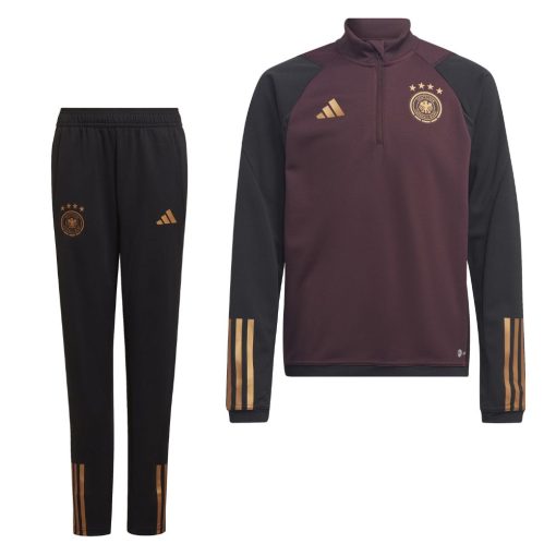 adidas Duitsland Trainingspak 2022-2024 Kids Bordeauxrood Zwart Goud